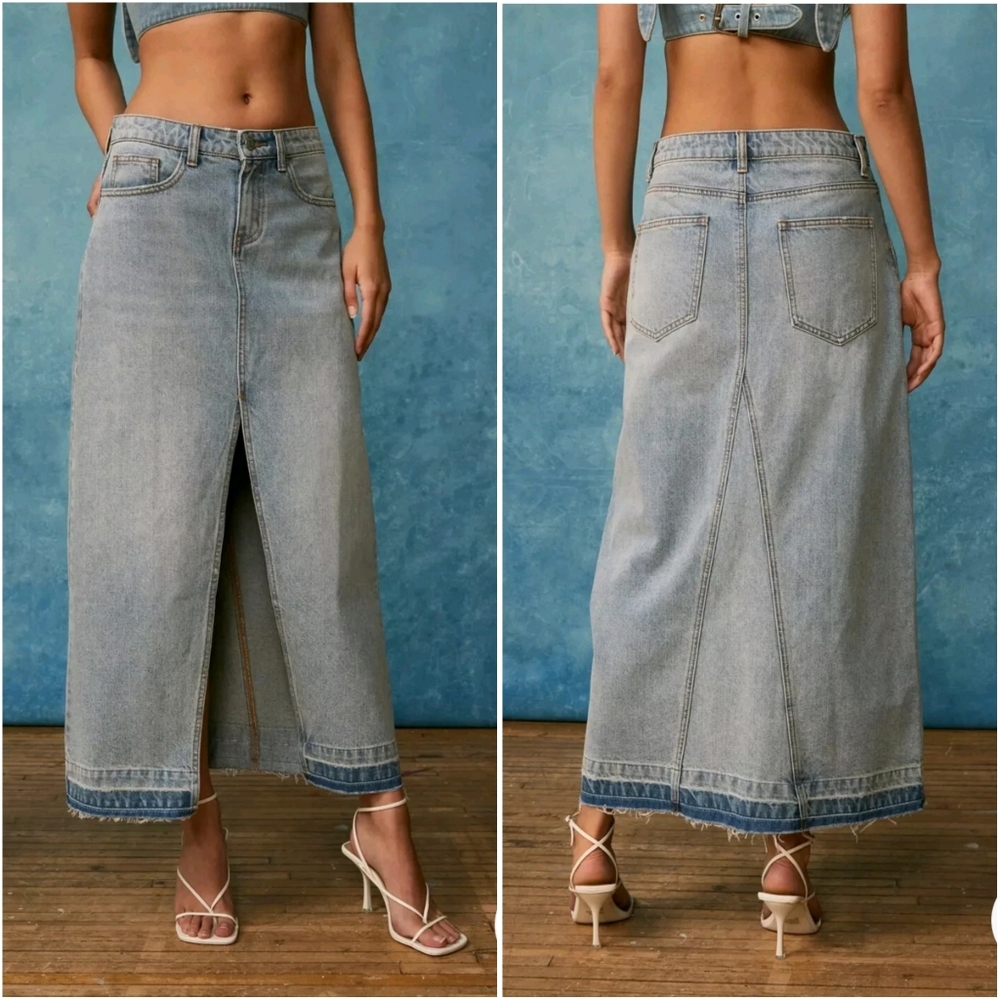 BDG Mandi Denim Maxi Skirt Blue Front Slit NWT XL Urban Outfitters - Picture 3 of 15